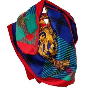 Roger Lauren Paris France Stunning red gold baroque print large shawl sc…